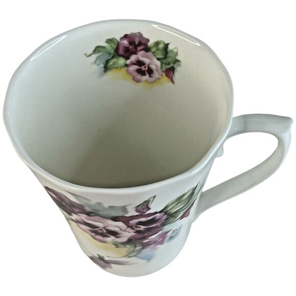 2 Royal Patrician Fine Bone China Mugs Pink & Purple Pansies Staffordshire bd&s - Picture 14 of 15